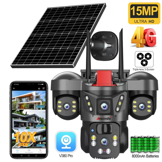 4G Solar Security Camera Outdoor for Home Security Wireless Solar Power Camera Two Way Audio 10X Zoom Full Color Night Vision