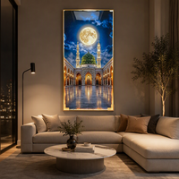 Peinture murale en porcelaine cristalline avec ciel étoilé et lune pleine de la mosquée Nabawi encadrée verticalement, décoration pour le Ramadan, l'Aïd, cadeau musulman