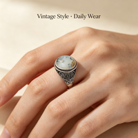 Kaanjewelry Bague en argent sterling 925 plaqué rhodium, agate naturelle veinée sculptée style vintage, bijoux unisexe pour fête, vente en gros