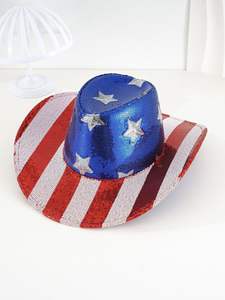 Bandiera del Cowboy della festa nazionale dell'indipendenza 2025 americana per <span class=keywords><strong>Amazon</strong></span> rosso bianco con paillettes a righe con perline a cinque punte con stelle cappello da Cowboy - Product Image 6