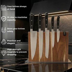 Nouveau bloc à couteaux magnétique double face en bois d'acacia avec aiguiseur pour restaurants - Product Image 1