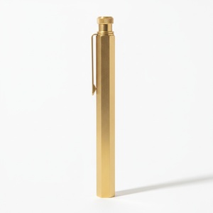 Stylo bille en laiton massif, corps hexagonal, laiton brut non plaqué, bouton poussoir moleté, logo personnalisé, cadeau - Product Image 4