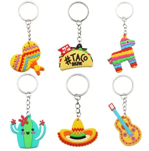 PVC Mexican Keychain Cactus Keychain Cinco De Mayo Keychain Sombrero Key Chain Donkey Maraca Taco Guitar Keyrings