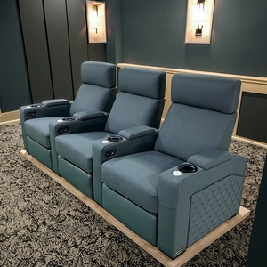 Sofá reclinable de cuero Nappa de lujo para sala de estar y asientos de Teatro de Hotel con portavasos LED Base de luces pata de acero - Product Image 4