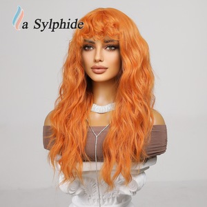 La Sylphide Long Curly Wig Orange With Bangs Full Headpiece For <b>Women</b> Halloween <b>Cosplay</b> Party Wigs - Product Image 3