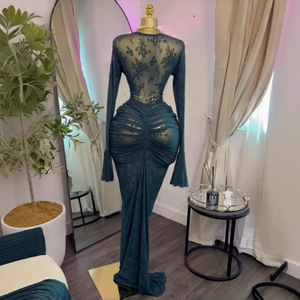 Abito lungo da donna in rete trasparente con sottoveste - Abito da sera aderente a maniche lunghe Sehe Fashion - Product Image 4