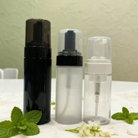 Botol Sabun Cair Berbusa Plastik PET Transparan Bulat Custom dengan Tutup Ulir 150ml 120ml, Botol Pembersih Bulu Mata Hitam dengan Pompa Busa