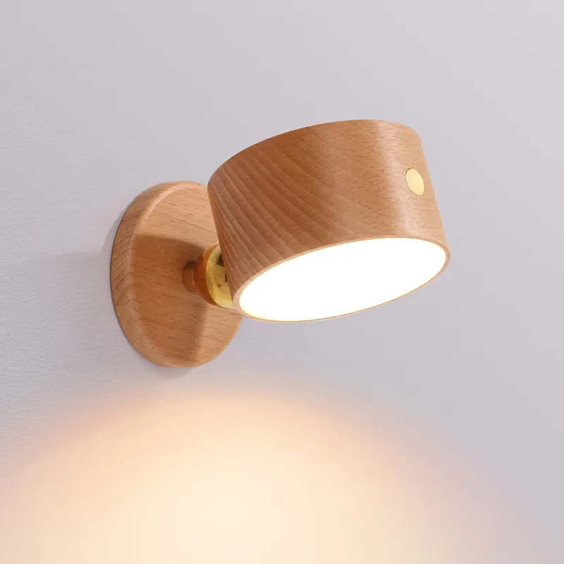 led wall lamp bedroom rotatable wood lighting indoor modern usb rechargeable sconce light magnetic bedside light wall mounted
