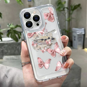 เหมาะสำหรับ iPhone 17 Pro Max เคสโทรศัพท์แบบเต็มตัว ป้องกันการตก ดีไซน์เรียบง่ายและสร้างสรรค์ ลายผีเสื้อสีชมพูอ่อนแบบอัลตร้าเฟียร์รี่ - Product Image 4