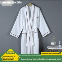 Peignoir en coton gaufré 100 % Laiyue pour hôtel et spa, blanc, avec passepoil, lavable en machine, séchage rapide, respirant