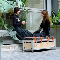Banc long en aluminium pour espace commercial, café, intérieur/extérieur, avec tiroir de rangement et assise en mousse de caoutchouc