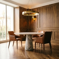 Table à manger minimaliste moderne en marbre Arabescato à base conique unique, portable, 6 places, mobilier pour salles à manger et hôtels