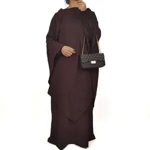 2024 baru gaun panjang dua potong Niqab warna polos Dubai Arab Timur Tengah longgar wanita