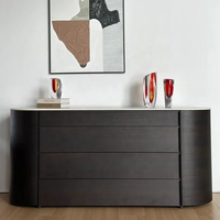 Commode de chambre à coucher de luxe moderne et minimaliste à 4 tiroirs, buffet en acier inoxydable, armoire de salon en placage de noyer
