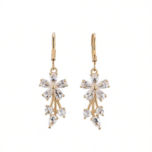 Boucles d'oreilles pendantes en cristal vert E468, plaquées or, serties de griffes, bijoux romantiques pour femmes, pour les soirées - Product Image 1