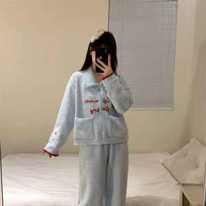 Ensemble de <span class=keywords><strong>pyjama</strong></span> en velours épais, cardigan, <span class=keywords><strong>pyjama</strong></span> pour <span class=keywords><strong>fille</strong></span>, automne et hiver, doux, fourrure, lettres - Product Image 3