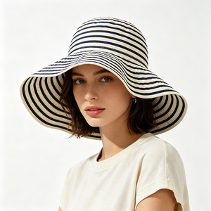 Summer Nautical Striped Unisex Oversized Wide Brim UV Protection <b>Foldable</b> Beach Fishing Sports Daily Outdoor Hat - Product Image 1
