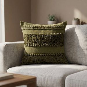 <b>Moroccan</b> VI - Handwoven <b>Cushion</b> <b>Cover</b> with Tassel Embroidery | Decorative Boho Pillow Case | Custom Size & Bulk Supply - Product Image 2