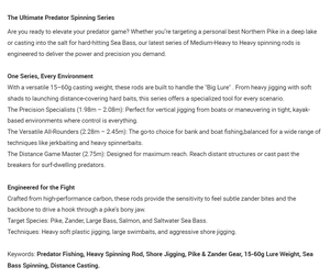 <span class=keywords><strong>Canne</strong></span> à pêche spinning Ature 2,08 m 15-60 g en carbone, action rapide, légère, pour jigging et pêche au lancer de précision sur brochet et brochet d'eau douce - Product Image 2