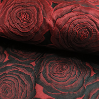 Tissu Jacquard Brocart à Motifs Floraux en Gros de l'Usine Chinoise, Tissu Textile à Fleurs de Rose Rouge pour Robe JSN-741
