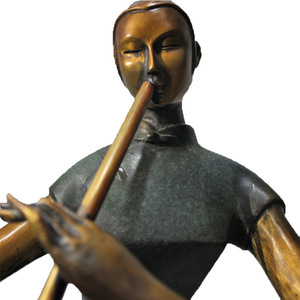 Bronze Figure Sculpture Playing Wind Instrument Handmade Office Decor HX226 - Product Image 4