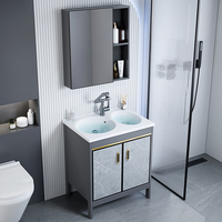 Proveedor de Muebles de Baño de Aluminio Espacial Gris Dorado, Mueble de Lavabo Doble con Espejo y Almacenamiento