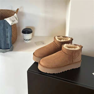 Botas de Invierno de Alta Calidad para Mujer, Estilo <span class=keywords><strong>UGG</strong></span>, de Lana y Cuero, con Forro de Piel, Suela Gruesa de Goma, Plataforma, Punta Redonda, Cálidas - Product Image 6