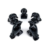 Prix usine en gros sculpté à la main en obsidienne naturelle corbeaux Figurines d'oiseaux en cristal pour la décoration de la maison