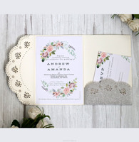 Carte d'invitation argentée Thanksgiving Day papier découpé au laser papier pailleté personnalisé découpé au laser paillettes caqrds de voeux