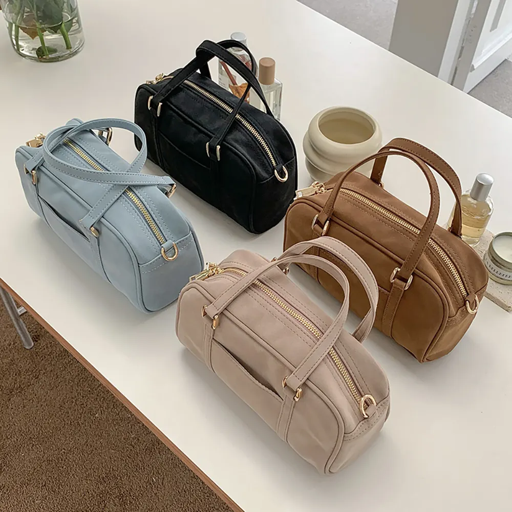 New Designer Fashion Simple Handbags One-shoulder Messenger Bag Lady PU Suede Boston Hand Bag