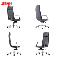 Fauteuil de Direction en Cuir Noir avec Base en Aluminium à Quatre Positions Verrouillables, Accoudoirs Fixes – Idéal pour Conférences, Écoles, Salons – Vente en Gros