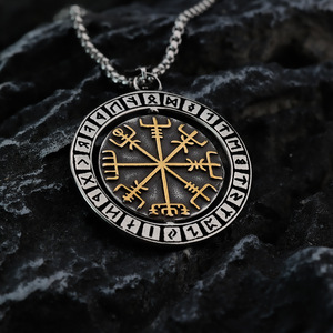 yunnique Vintage Nordic Viking Stainless Steel Pendant Rune <b>Compass</b> 360 Degree Rotating Unisex Necklace Gift - Product Image 1