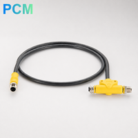 Kabel Koneksi T-Splitter M12 M-Code 6 Pin 2 Male 1 Female untuk Motor 3-Fasa, Otomasi Industri, Jaringan Distribusi Daya