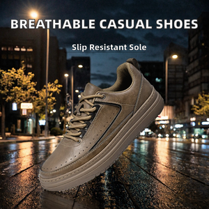 Zapatos para caminar de cuero genuino marrón, transpirables, con cordones, zapatillas casuales antideslizantes, cómodas, calzado para hombre - Product Image 2