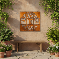 Mampara Decorativa de Acero Corten con Diseño de Árbol de la Vida para Exteriores