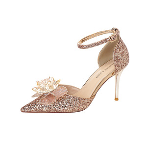 Zapatos de Novia con Punta en Pico, Tacón de Aguja, Correa en el Tobillo, Decoración Floral, Forro de Satén, Tacón Súper Alto de 8cm, Tendencia de Moda - Product Image 5