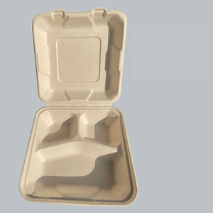 Disposable Sugarcane Pulp Takeout <b>Box</b> 8 Inch Three Compartment With Lid Biodegradable Microwave Safe - Product Image 1