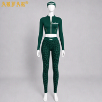 Ensembles de vêtements de sport pour femmes Y2K, logo personnalisé, fermeture éclair dorée, veste de yoga, leggings de fitness, imprimé léopard, ensemble de gym 3 pièces pour femmes