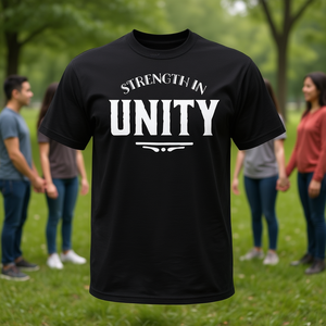 T-shirt « Force dans l'unité » noir unisexe adulte taille moyenne col rond manches courtes promotionnel - Product Image 3
