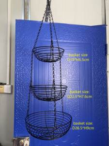 Ahşap saplı yuvarlak meyve sepeti ile 3 katlı Metal demir tavuk tel sepet ayakta tipi - Product Image 5