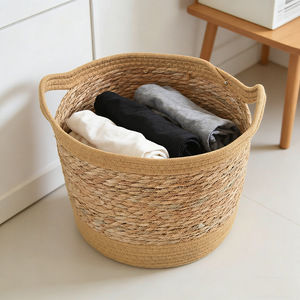 Woven Storage <b>Basket</b> Round Cotton Rope Handmade Clothing Organizer For Home Decor - Product Image 1