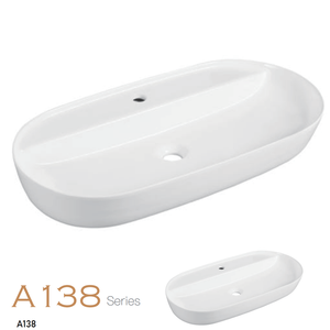Lavabo in Ceramica Bianca da Appoggio Senza Troppopieno, Lavandino Artistico per Bagno Moderno e Minimalista - Product Image 1