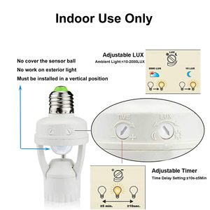 PIR cảm biến chuyển động ánh sáng ổ cắm <span class=keywords><strong>E26</strong></span> <span class=keywords><strong>E27</strong></span> Đèn chủ có thể điều chỉnh tự động On/off cho ban đêm tầng hầm điều khiển ánh sáng - Product Image 2