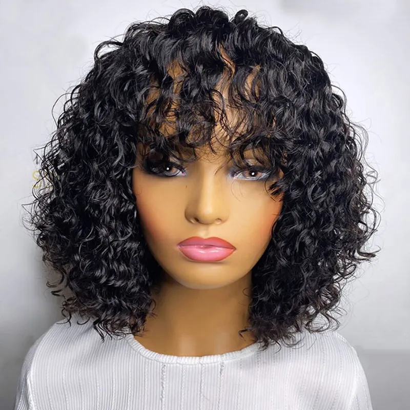 Wholesale 10 a Grade Brazilian Virgin Water Wave Ladies Bangs glueless Wig Cheap Pixie Cut Short Bob Headband Wigs Human Hair