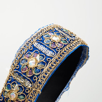 Serre-tête large en tissu brodé de fleurs, style baroque rétro européen, accessoires pour cheveux en maille pour femme