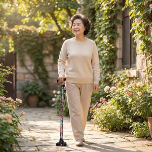 Bastón de Aluminio Impreso con Punta de Goma, Base de Cuatro Patas Antideslizante para Personas Mayores - Product Image 2