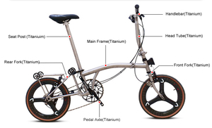 Vélo pliable en titane intégral à trois volets avec 7 vitesses, 7,6 kg, vélos pliants ultralégers et portables pour hommes et femmes - Product Image 2