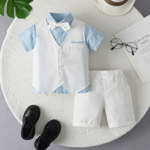 Set Estivo per Bambini in Tre Pezzi: Maglietta a Maniche Corte, Pantaloncini e Gilet in Cotone, Stile Elegante Europeo-Americano - Product Image 4