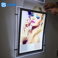 Kotak Lampu Panel Iklan Gantung Persegi Panjang A4, Bingkai LED A3, Layar Poster Indoor Terang Ultra Tipis Anti Debu