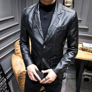 Nuova giacca autunnale in finta pelle sintetica giacca da uomo coreana alla moda Slim Fit rosso nero alla moda giacca da uomo - Product Image 6